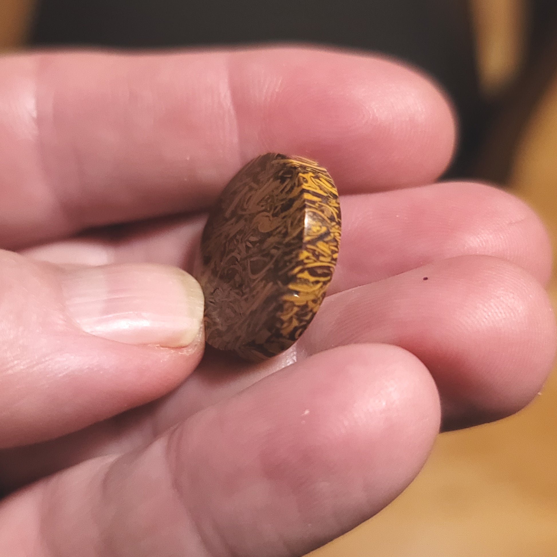 Coquina - Indian Script Stone Cabochon - side view