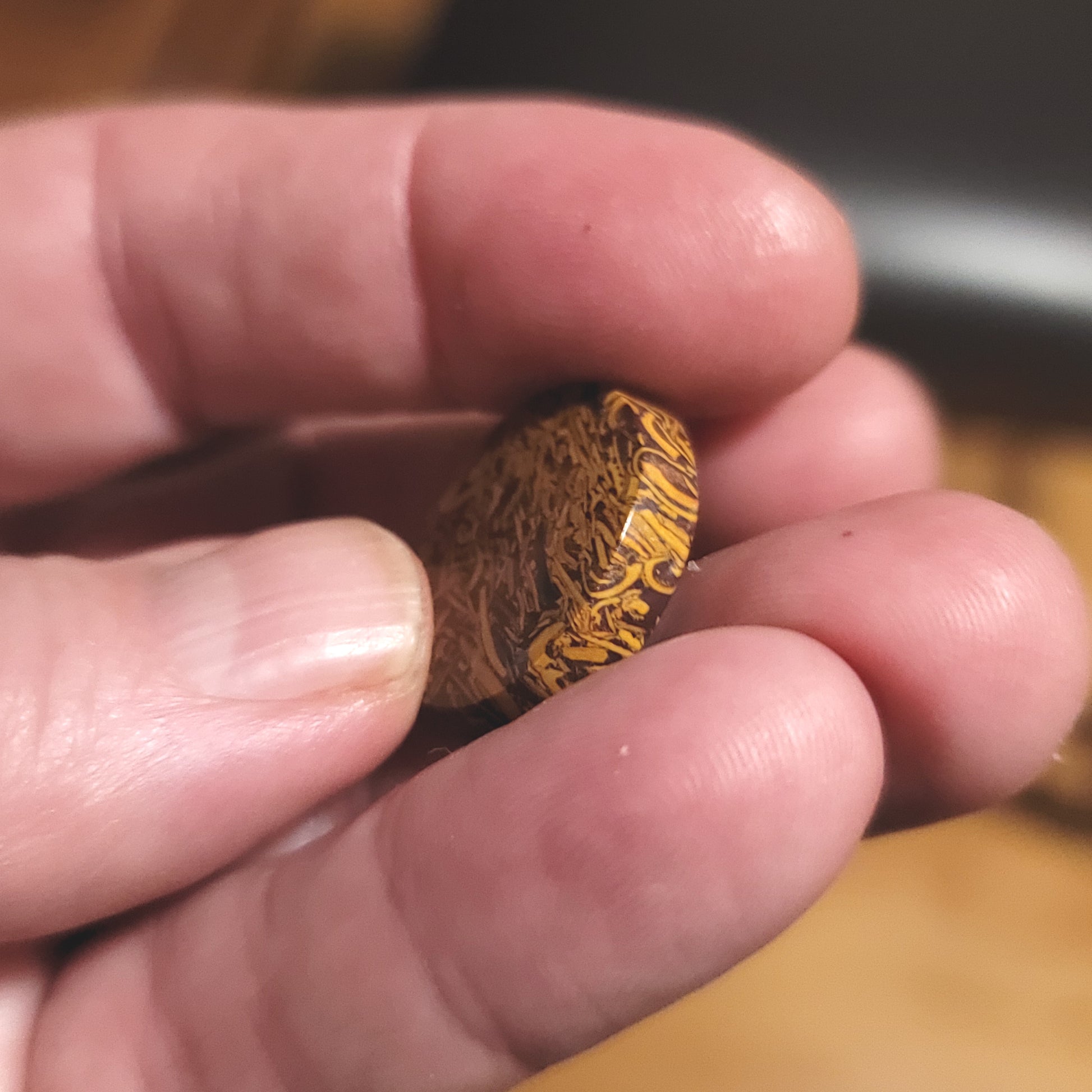 Coquina - Indian Script Stone Cabochon - side view